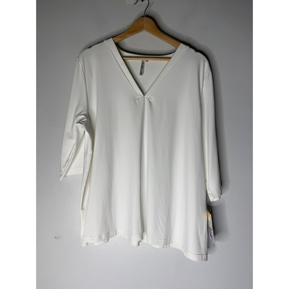 Lulu-B White V-Neck 3/4 Sleeve UPF 50 Top SPX5083S XL